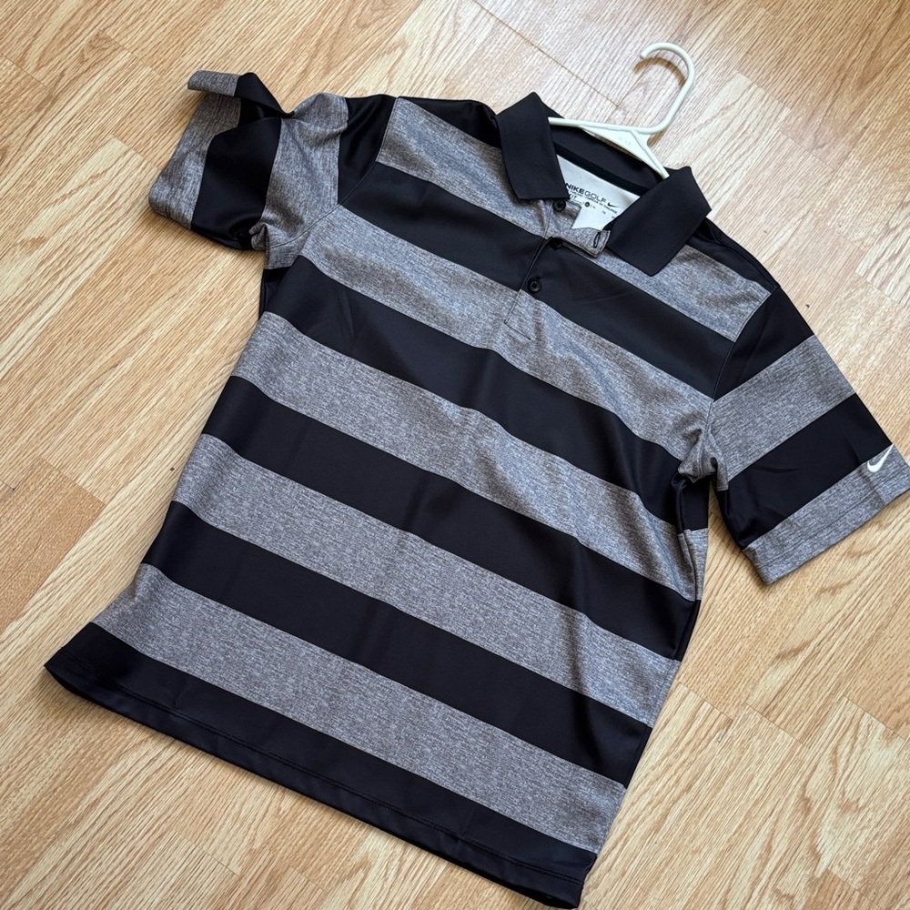 Nike Kids Polo Shirt in Black and Gray Stripes